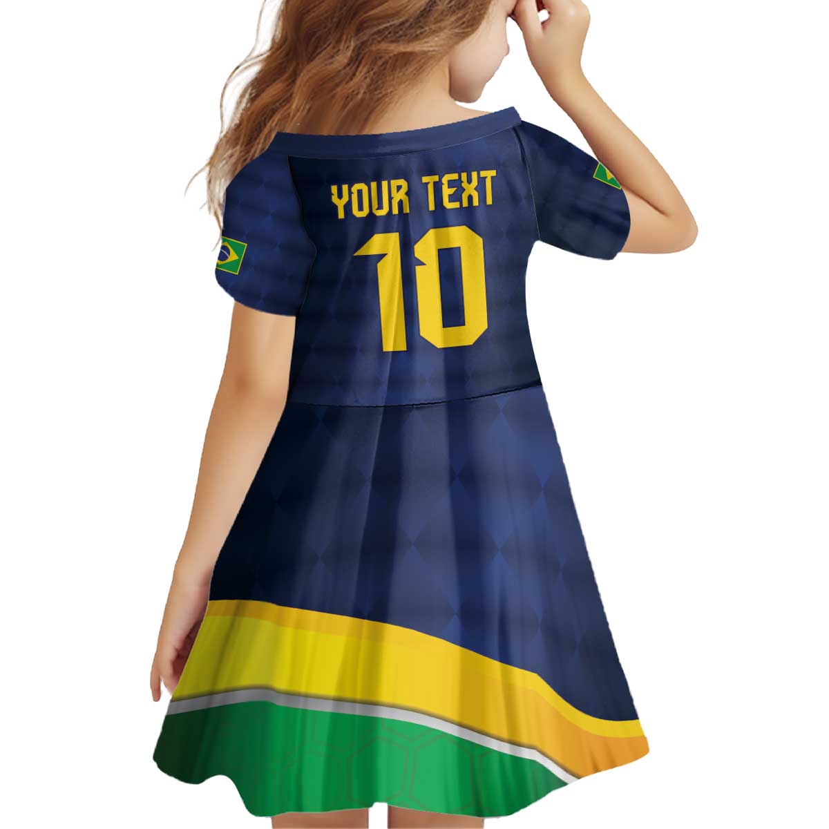Brazil Football Custom Kid Short Sleeve Dress Selecao Canarinho Flag Motif