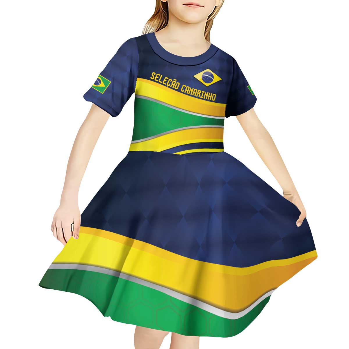 Brazil Football Custom Kid Short Sleeve Dress Selecao Canarinho Flag Motif