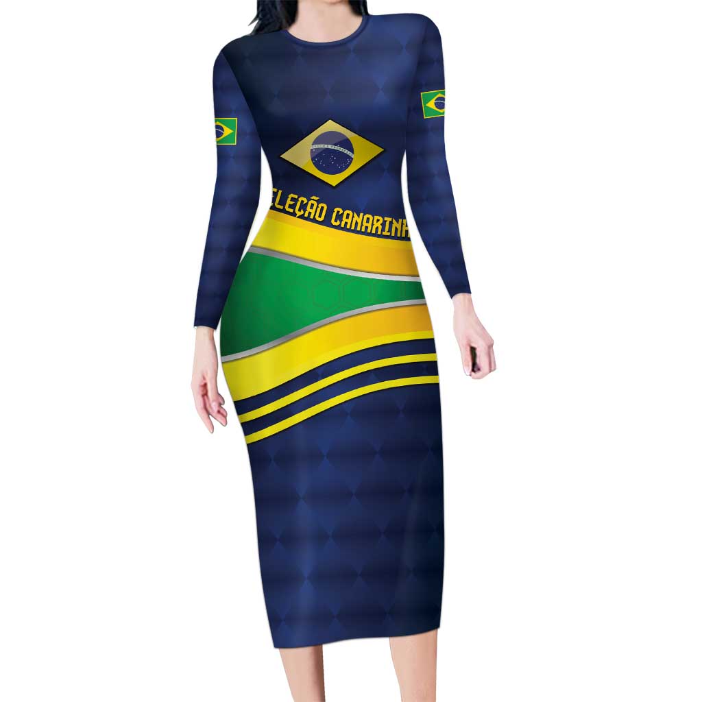 Brazil Football Custom Long Sleeve Bodycon Dress Selecao Canarinho Flag Motif