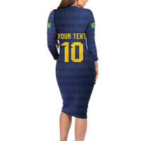 Brazil Football Custom Long Sleeve Bodycon Dress Selecao Canarinho Flag Motif