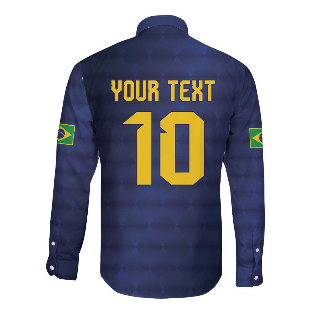 Brazil Football Custom Long Sleeve Button Shirt Selecao Canarinho Flag Motif