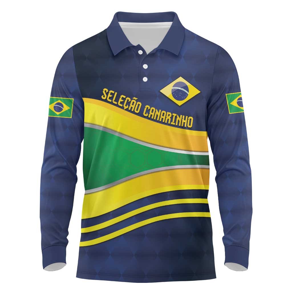 Brazil Football Custom Long Sleeve Polo Shirt Selecao Canarinho Flag Motif