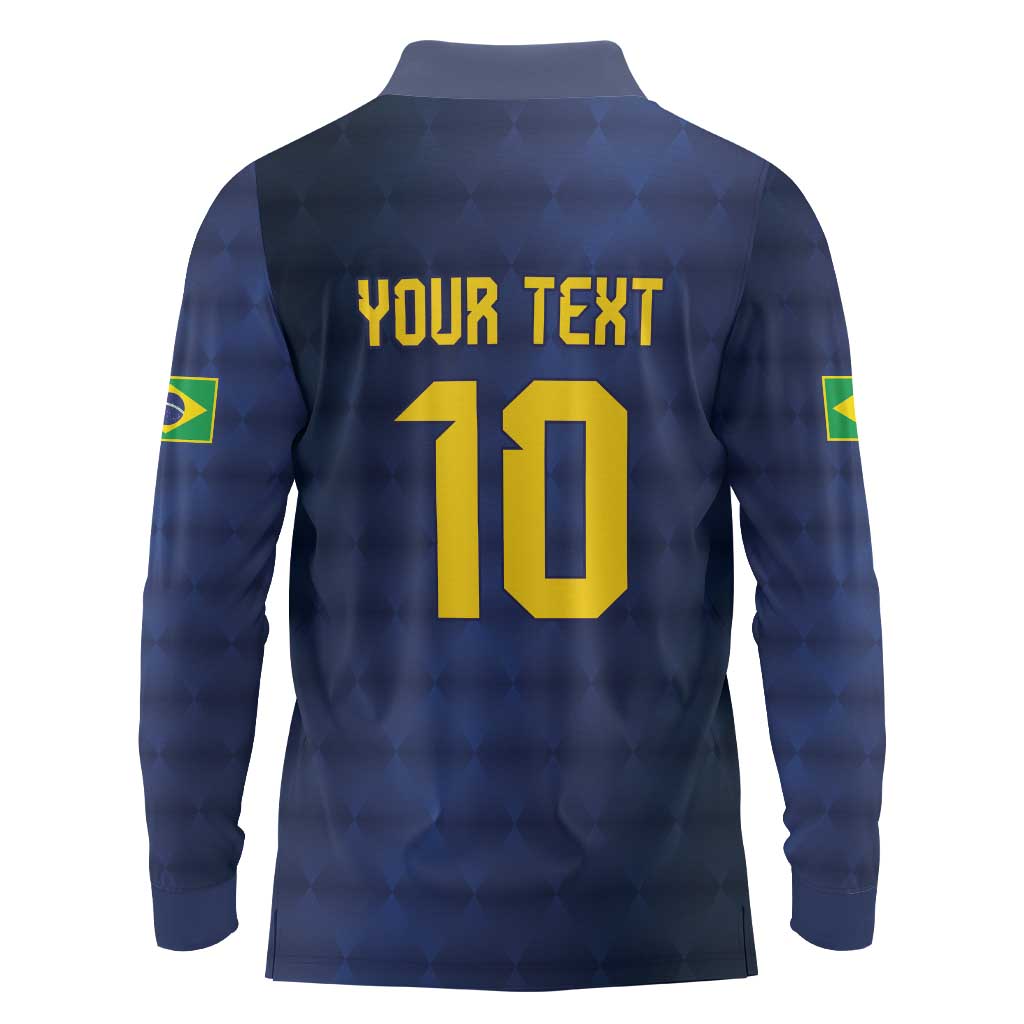 Brazil Football Custom Long Sleeve Polo Shirt Selecao Canarinho Flag Motif