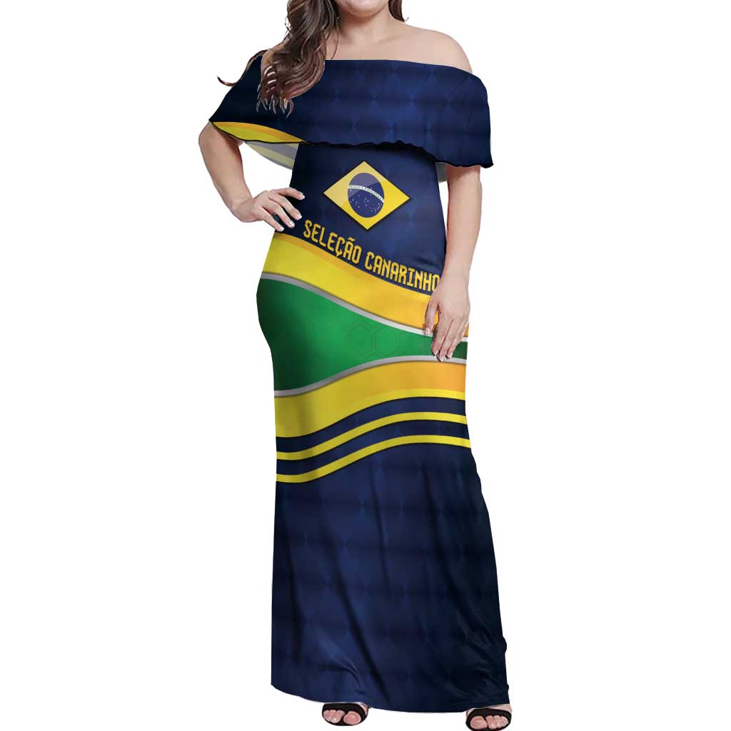 Brazil Football Custom Off Shoulder Maxi Dress Selecao Canarinho Flag Motif