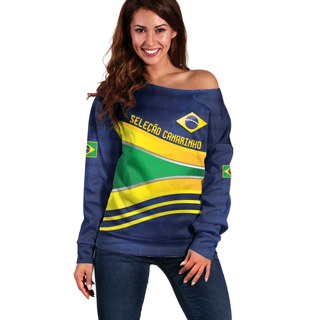Brazil Football Custom Off Shoulder Sweater Selecao Canarinho Flag Motif