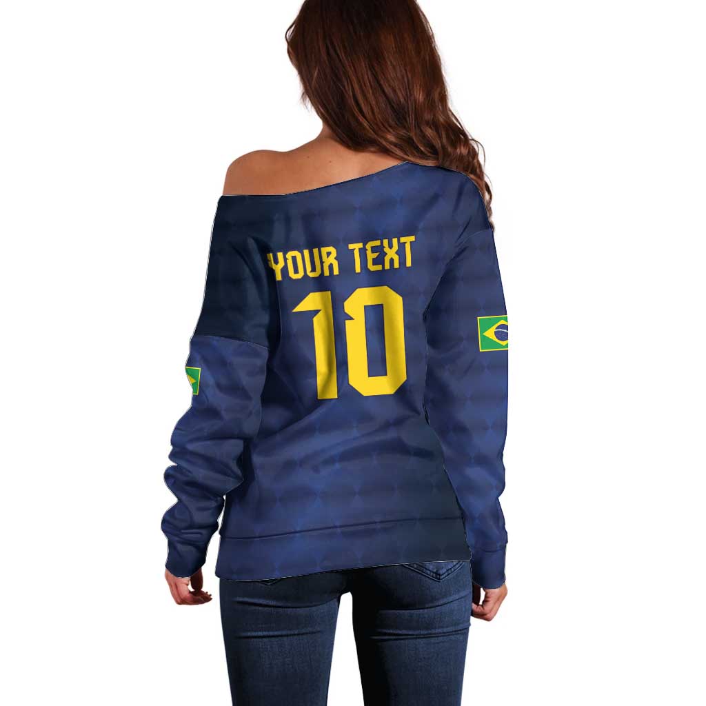 Brazil Football Custom Off Shoulder Sweater Selecao Canarinho Flag Motif