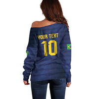 Brazil Football Custom Off Shoulder Sweater Selecao Canarinho Flag Motif