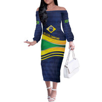 Brazil Football Custom Off The Shoulder Long Sleeve Dress Selecao Canarinho Flag Motif