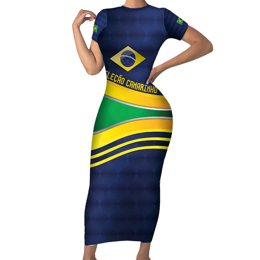 Brazil Football Custom Short Sleeve Bodycon Dress Selecao Canarinho Flag Motif