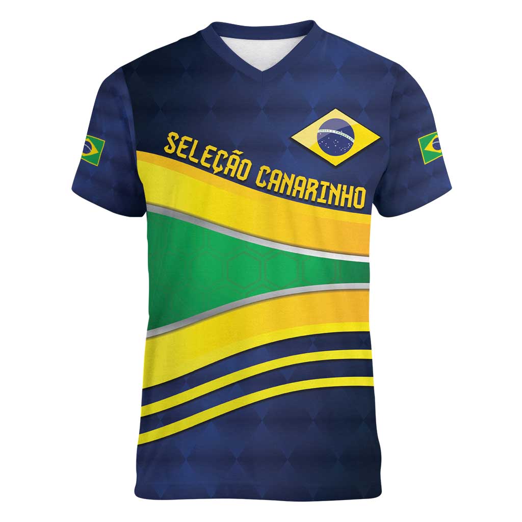 Brazil Football Custom Women V-Neck T-Shirt Selecao Canarinho Flag Motif