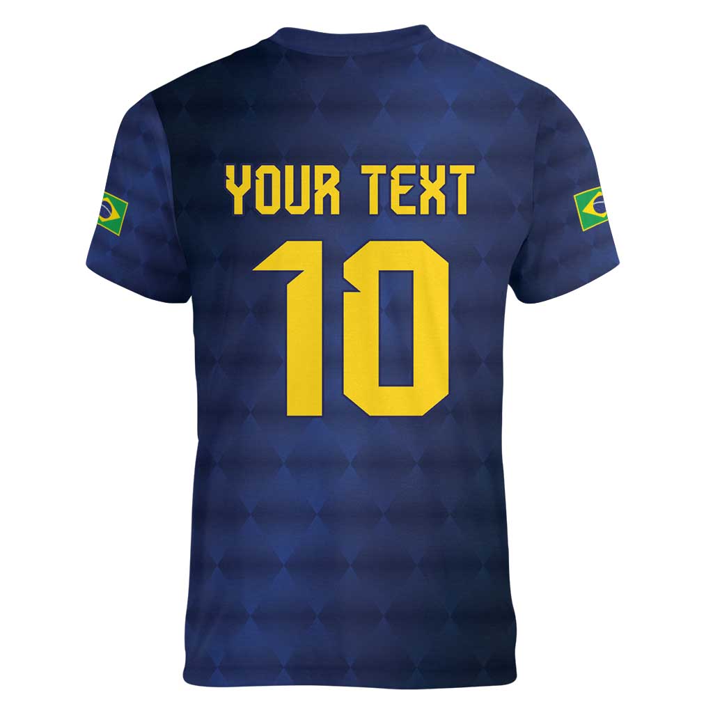 Brazil Football Custom Women V-Neck T-Shirt Selecao Canarinho Flag Motif