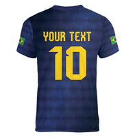 Brazil Football Custom Women V-Neck T-Shirt Selecao Canarinho Flag Motif