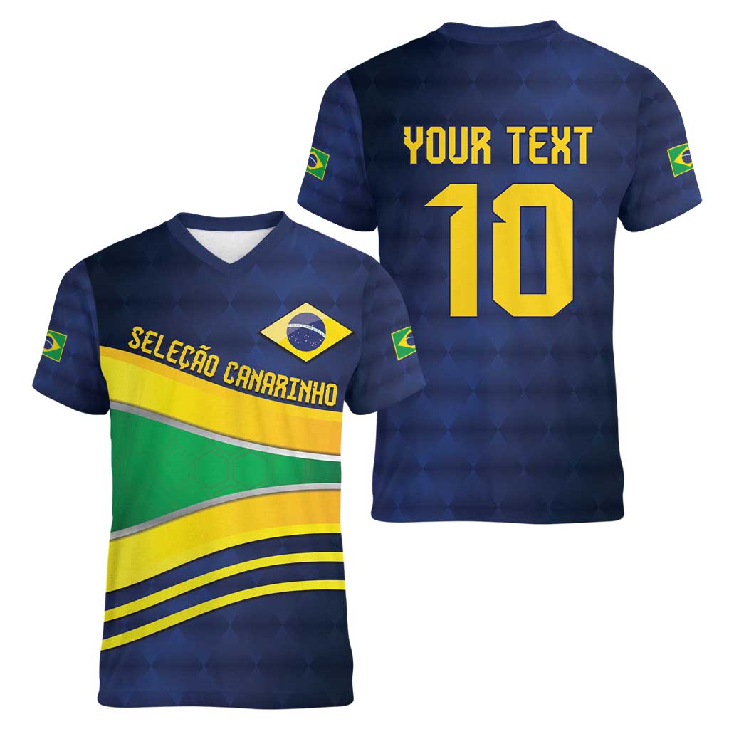 Brazil Football Custom Women V-Neck T-Shirt Selecao Canarinho Flag Motif