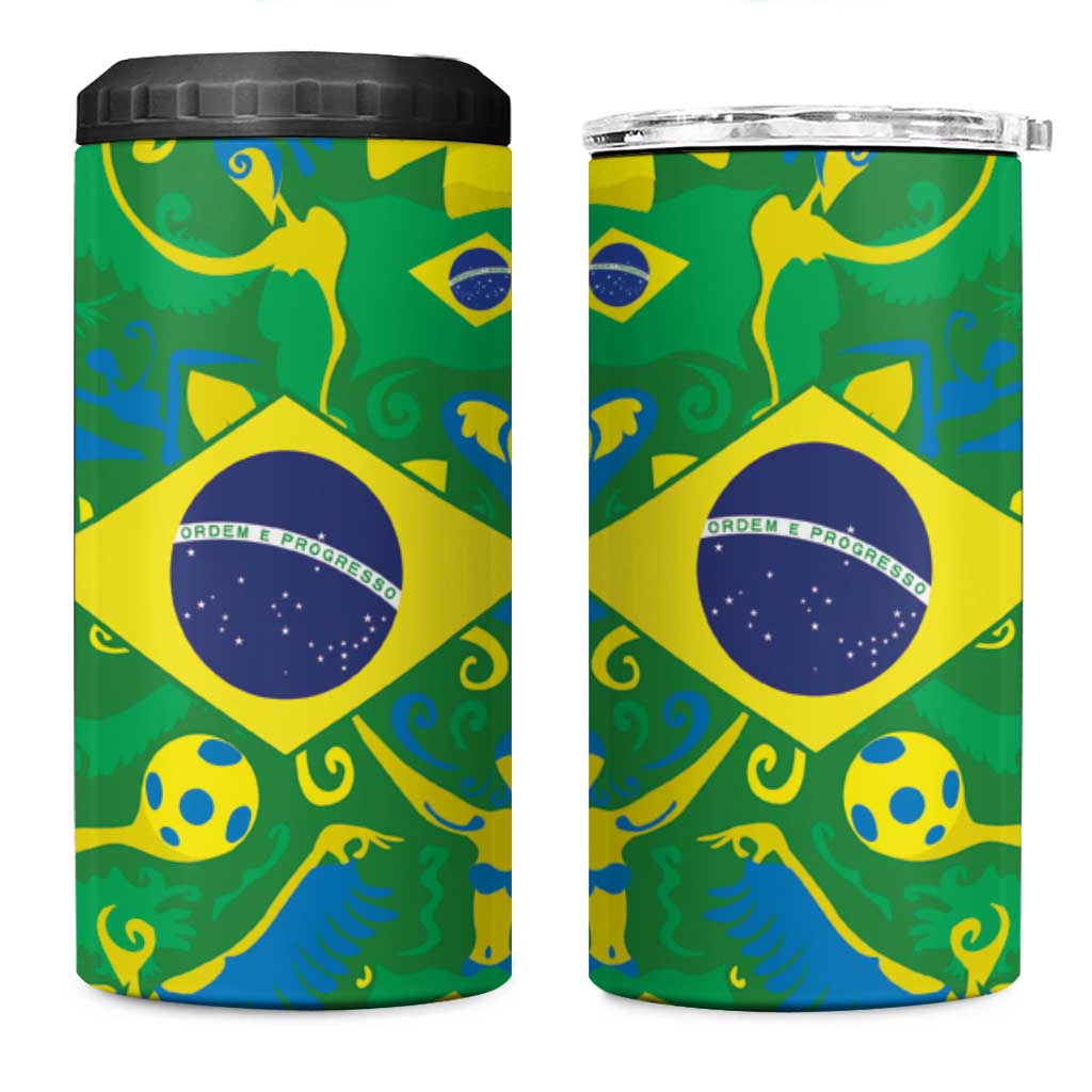 Brazil Ordem e Progresso 4 in 1 Can Cooler Tumbler Native Brasil Mixed Together