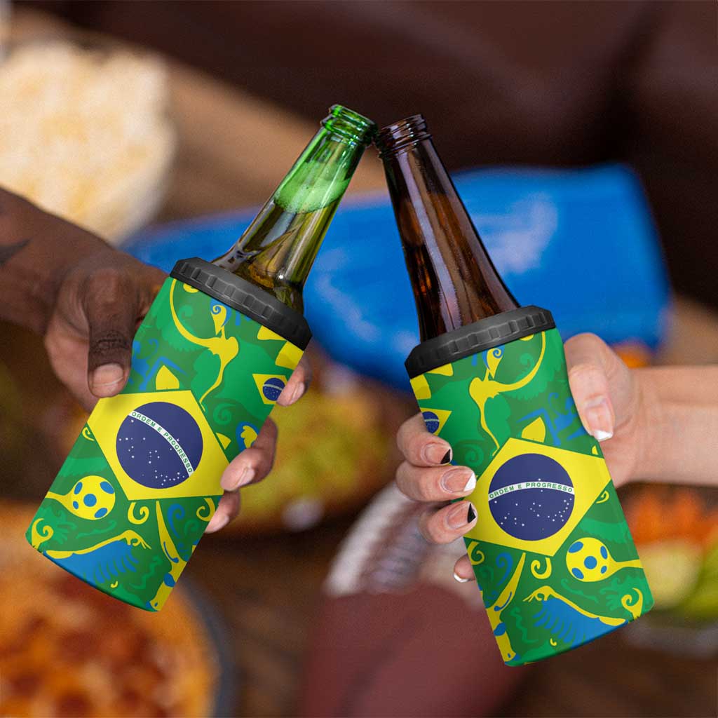 Brazil Ordem e Progresso 4 in 1 Can Cooler Tumbler Native Brasil Mixed Together