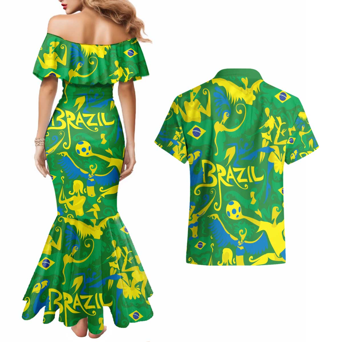 Brazil Ordem e Progresso Couples Matching Mermaid Dress and Hawaiian Shirt Native Brasil Mixed Together