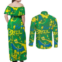 Brazil Ordem e Progresso Couples Matching Off Shoulder Maxi Dress and Long Sleeve Button Shirt Native Brasil Mixed Together