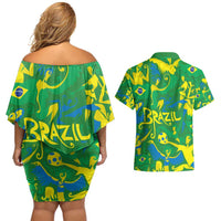 Brazil Ordem e Progresso Couples Matching Off Shoulder Short Dress and Hawaiian Shirt Native Brasil Mixed Together