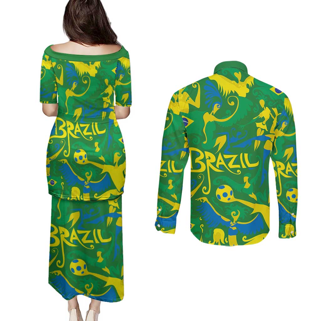 Brazil Ordem e Progresso Couples Matching Puletasi and Long Sleeve Button Shirt Native Brasil Mixed Together
