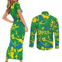 Brazil Ordem e Progresso Couples Matching Short Sleeve Bodycon Dress and Long Sleeve Button Shirt Native Brasil Mixed Together