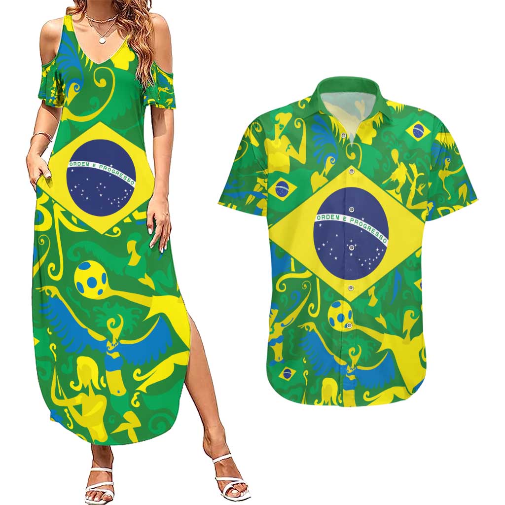 Brazil Ordem e Progresso Couples Matching Summer Maxi Dress and Hawaiian Shirt Native Brasil Mixed Together