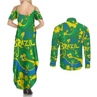 Brazil Ordem e Progresso Couples Matching Summer Maxi Dress and Long Sleeve Button Shirt Native Brasil Mixed Together