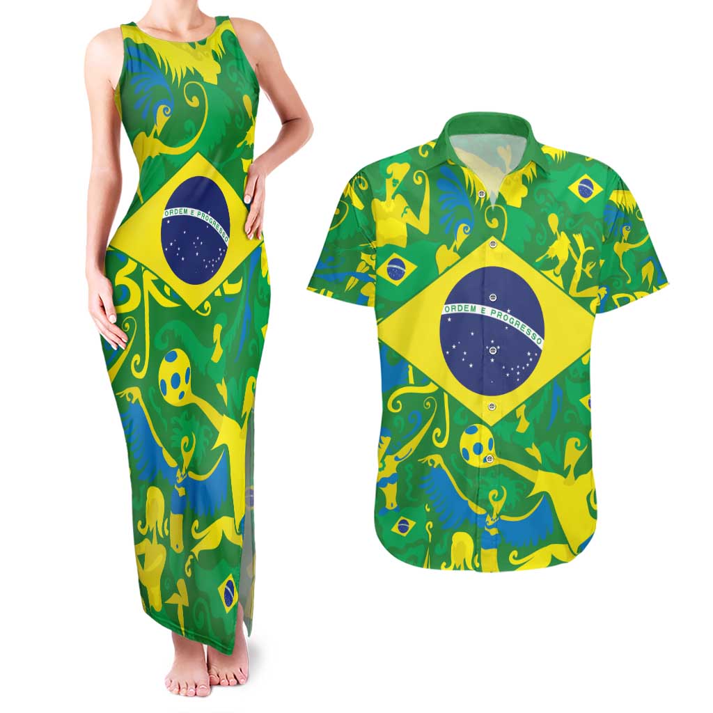 Brazil Ordem e Progresso Couples Matching Tank Maxi Dress and Hawaiian Shirt Native Brasil Mixed Together
