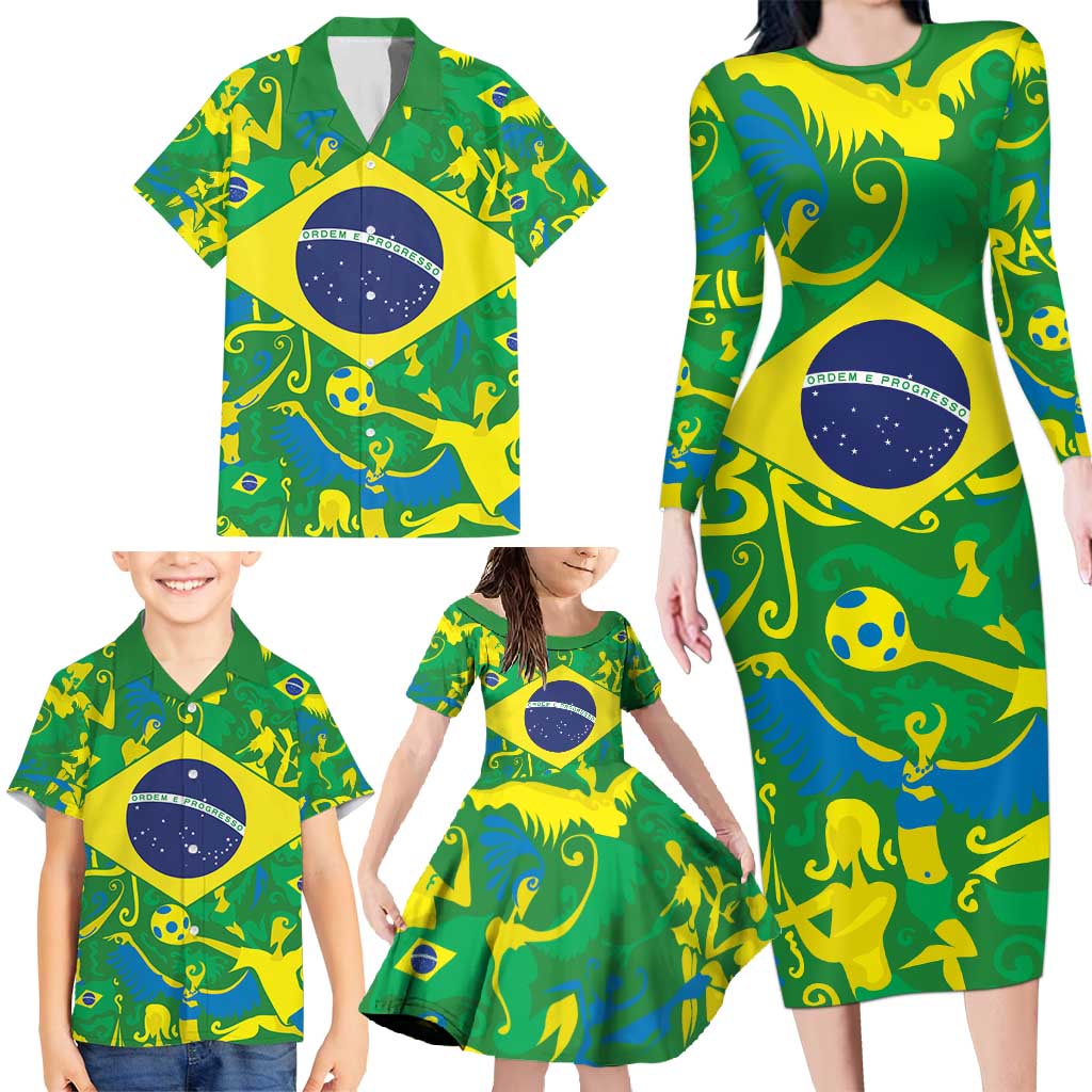 Brazil Ordem e Progresso Family Matching Long Sleeve Bodycon Dress and Hawaiian Shirt Native Brasil Mixed Together