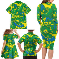 Brazil Ordem e Progresso Family Matching Long Sleeve Bodycon Dress and Hawaiian Shirt Native Brasil Mixed Together
