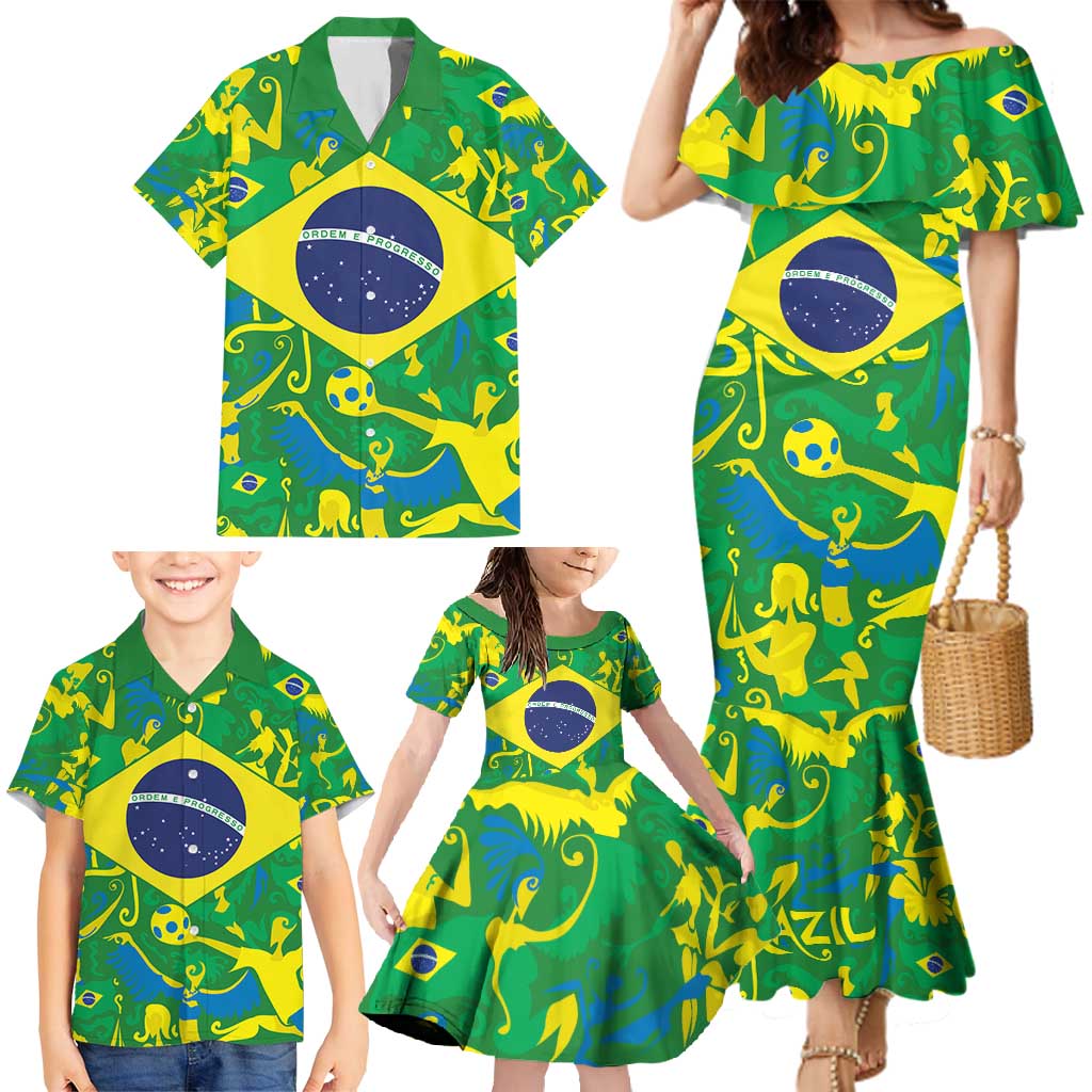 Brazil Ordem e Progresso Family Matching Mermaid Dress and Hawaiian Shirt Native Brasil Mixed Together