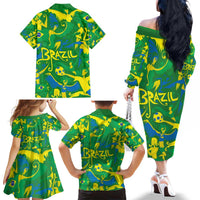 Brazil Ordem e Progresso Family Matching Off The Shoulder Long Sleeve Dress and Hawaiian Shirt Native Brasil Mixed Together