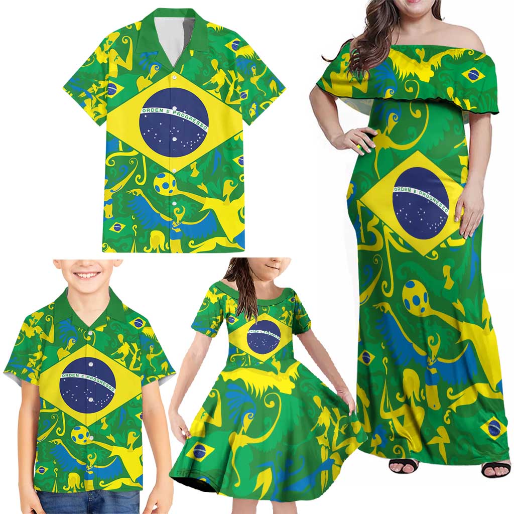 Brazil Ordem e Progresso Family Matching Off Shoulder Maxi Dress and Hawaiian Shirt Native Brasil Mixed Together