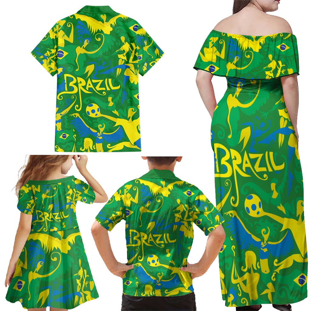 Brazil Ordem e Progresso Family Matching Off Shoulder Maxi Dress and Hawaiian Shirt Native Brasil Mixed Together