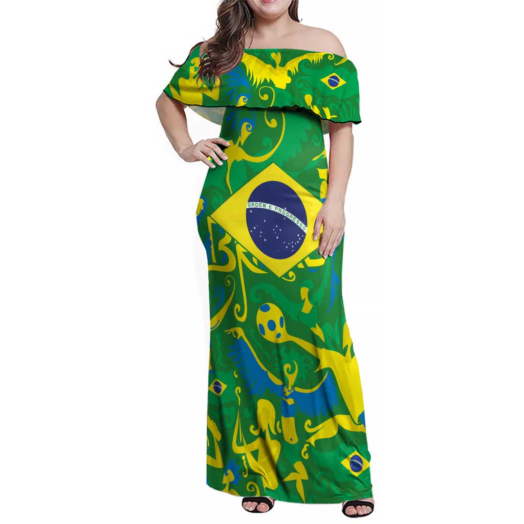 Brazil Ordem e Progresso Family Matching Off Shoulder Maxi Dress and Hawaiian Shirt Native Brasil Mixed Together