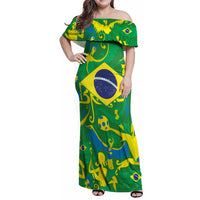 Brazil Ordem e Progresso Family Matching Off Shoulder Maxi Dress and Hawaiian Shirt Native Brasil Mixed Together
