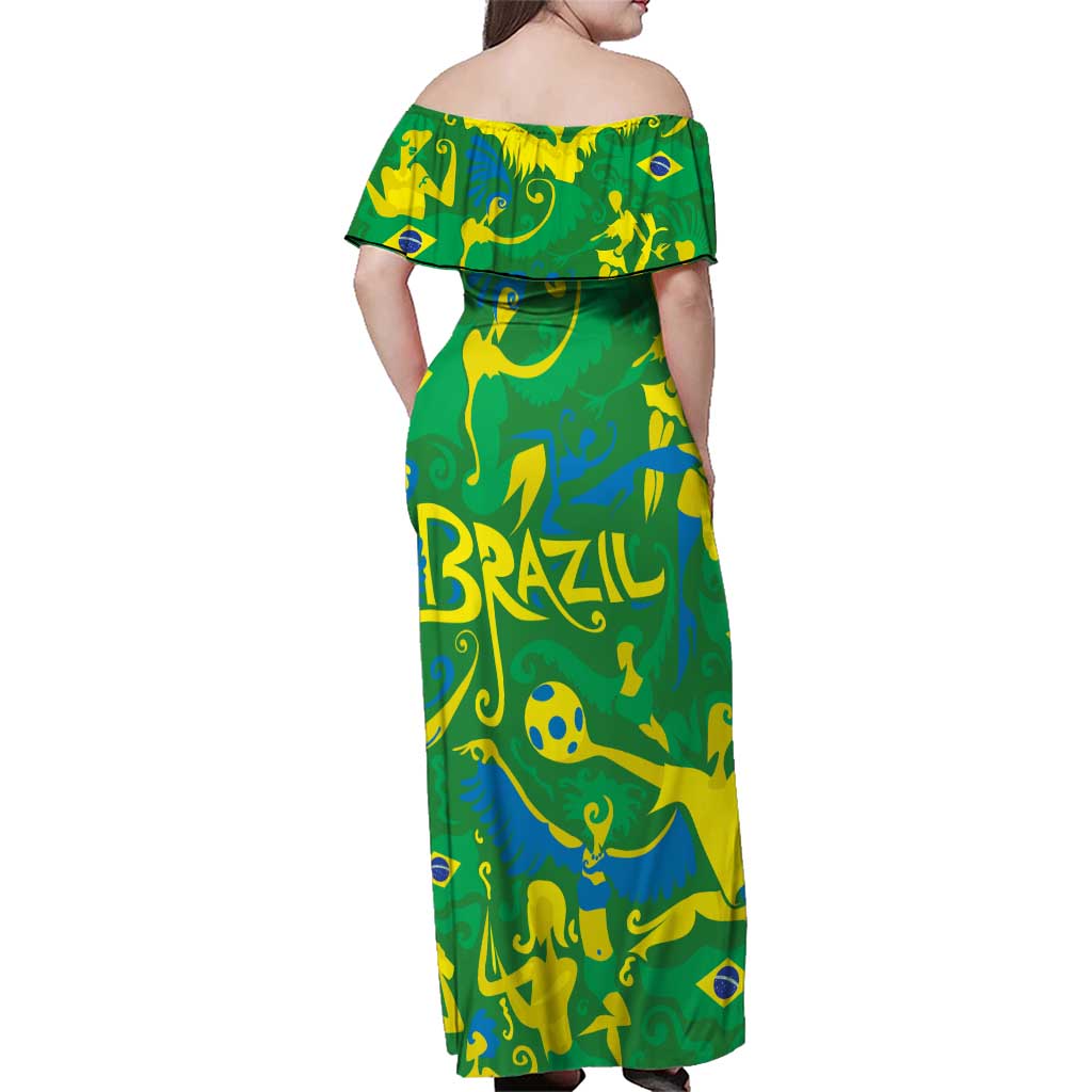Brazil Ordem e Progresso Family Matching Off Shoulder Maxi Dress and Hawaiian Shirt Native Brasil Mixed Together