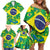 Brazil Ordem e Progresso Family Matching Off Shoulder Short Dress and Hawaiian Shirt Native Brasil Mixed Together