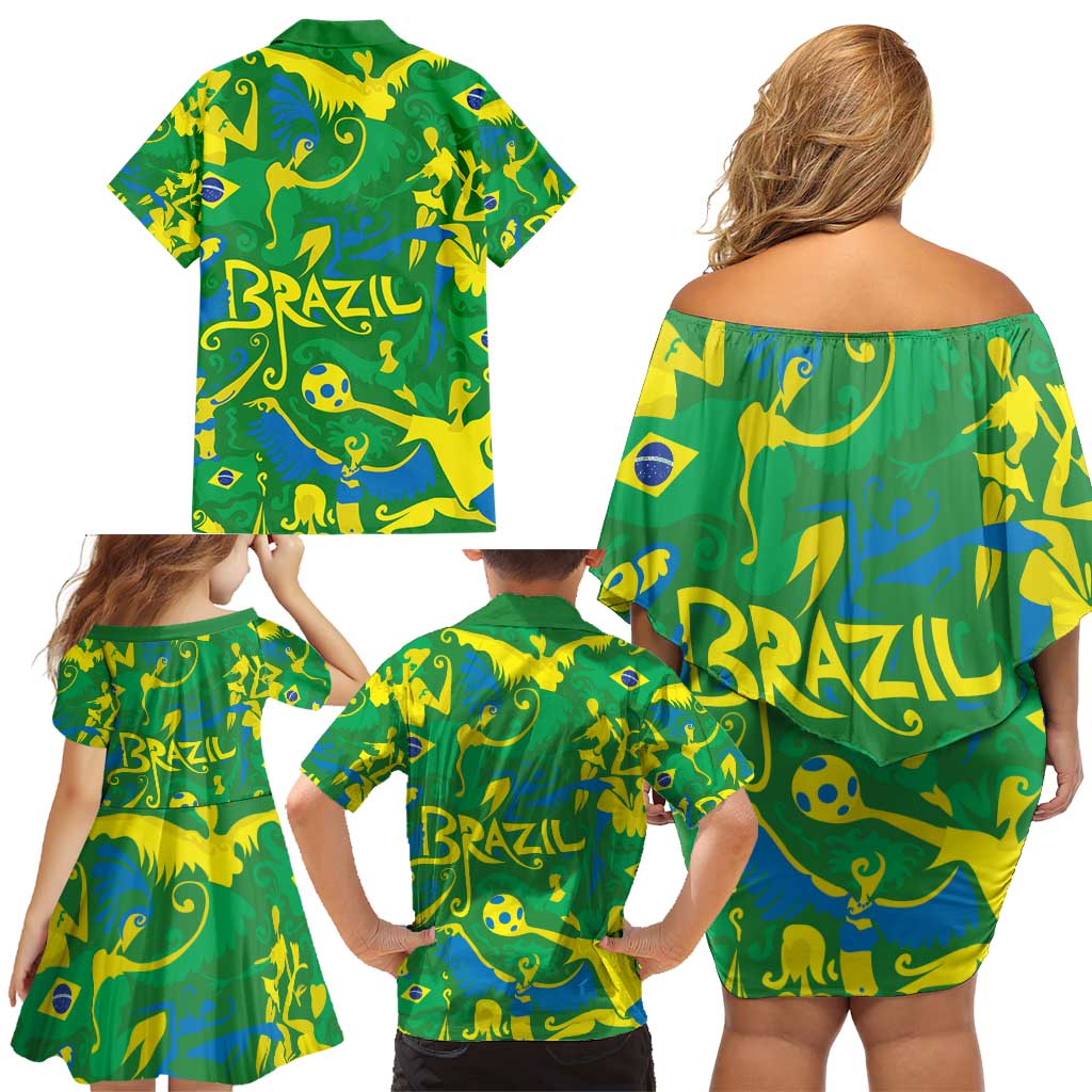 Brazil Ordem e Progresso Family Matching Off Shoulder Short Dress and Hawaiian Shirt Native Brasil Mixed Together