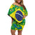 Brazil Ordem e Progresso Family Matching Off Shoulder Short Dress and Hawaiian Shirt Native Brasil Mixed Together