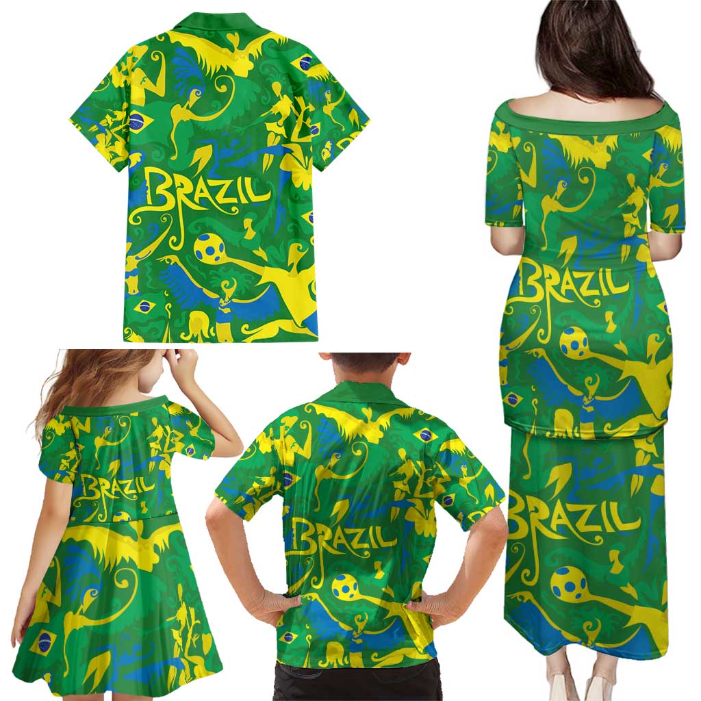 Brazil Ordem e Progresso Family Matching Puletasi and Hawaiian Shirt Native Brasil Mixed Together