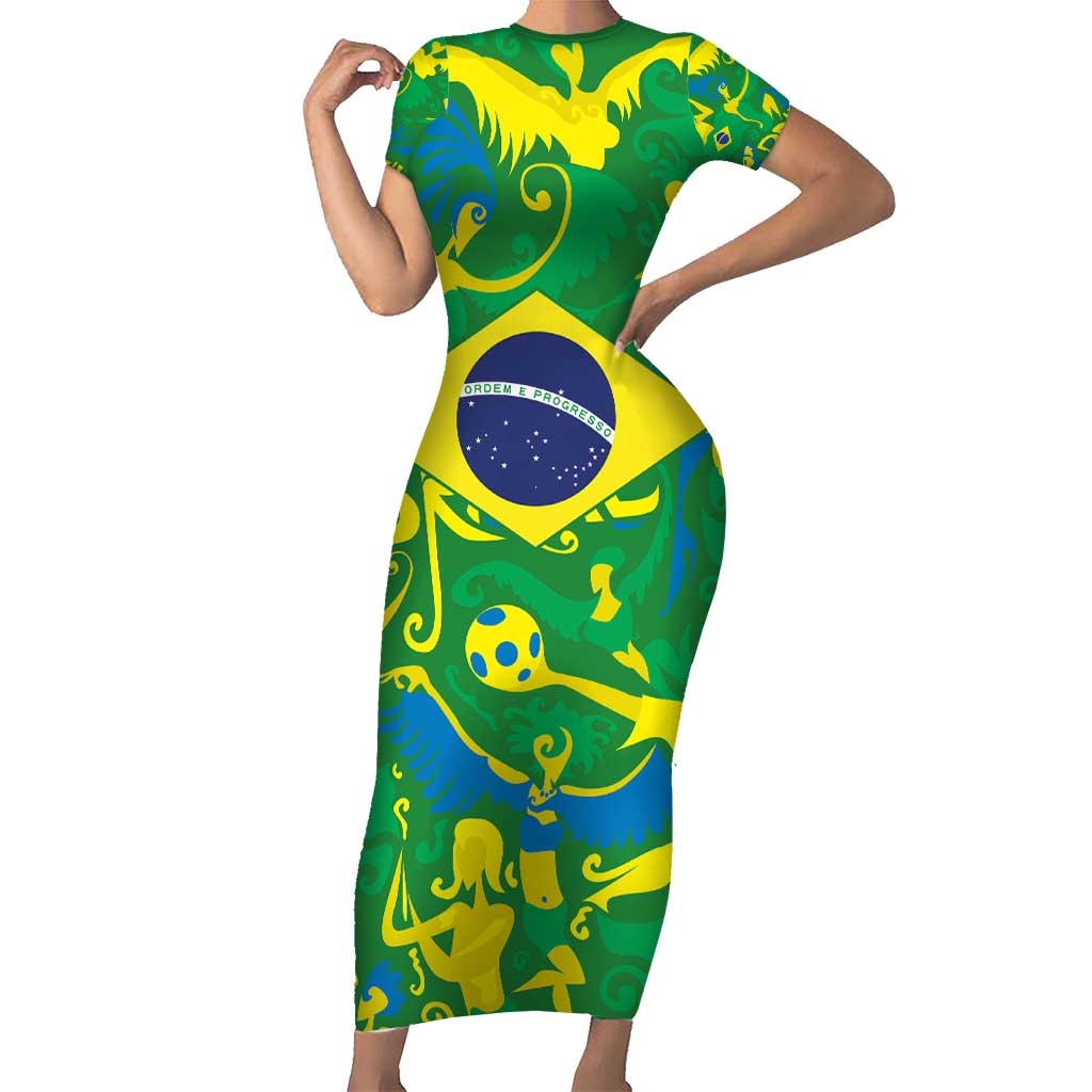 Brazil Ordem e Progresso Family Matching Short Sleeve Bodycon Dress and Hawaiian Shirt Native Brasil Mixed Together