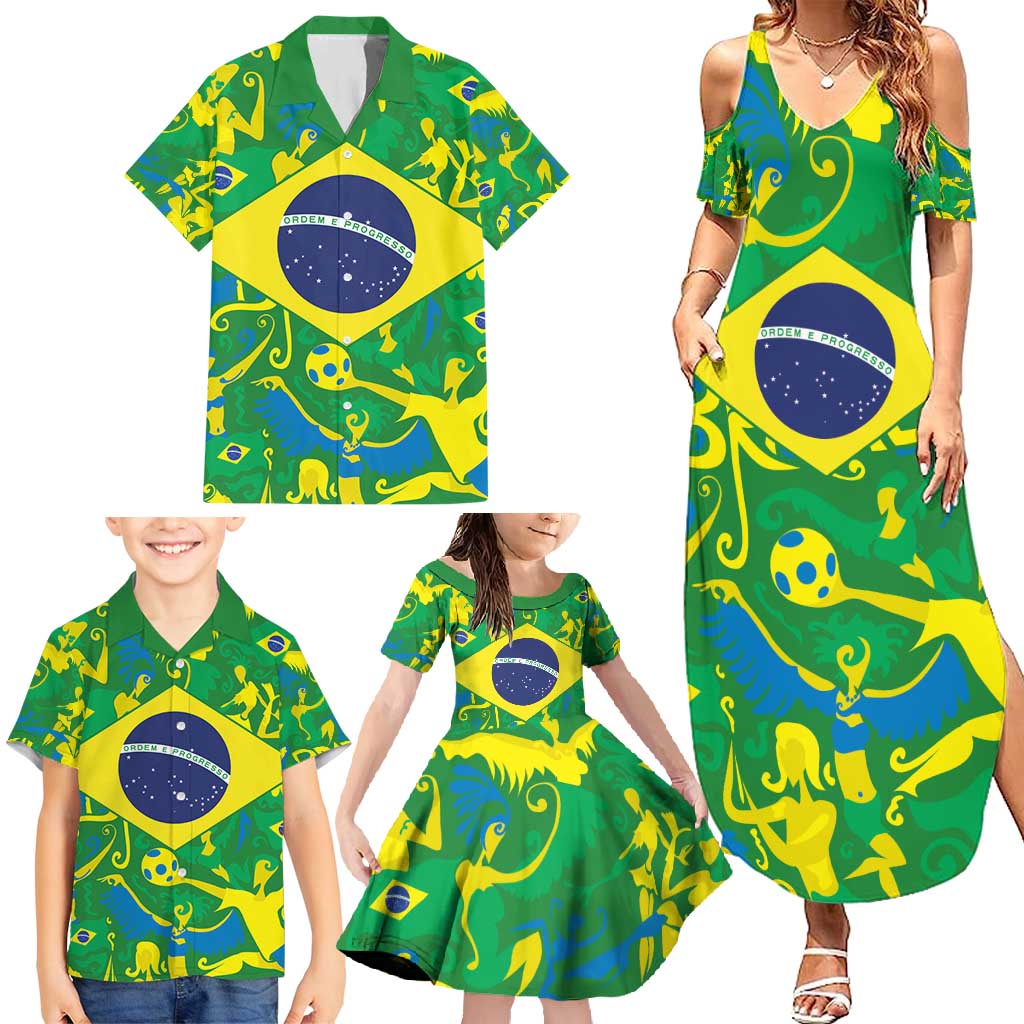 Brazil Ordem e Progresso Family Matching Summer Maxi Dress and Hawaiian Shirt Native Brasil Mixed Together