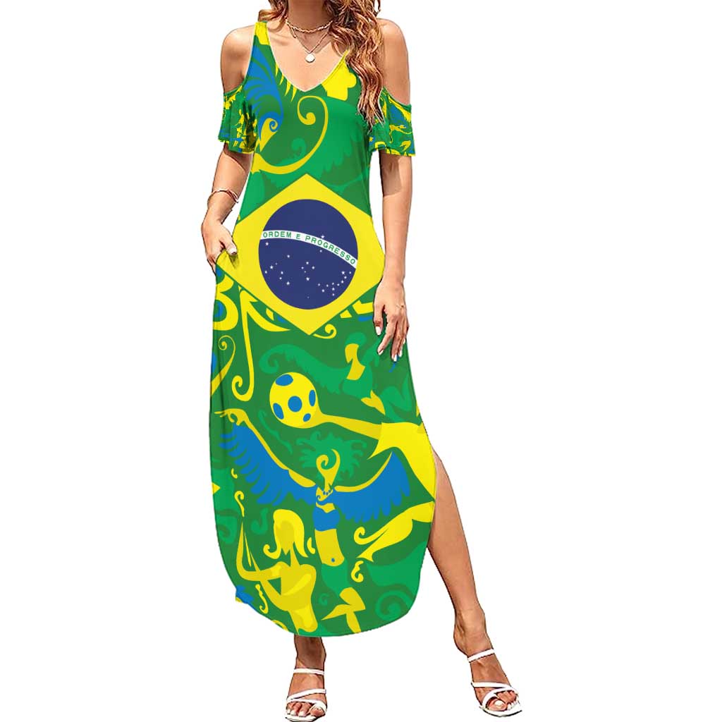 Brazil Ordem e Progresso Family Matching Summer Maxi Dress and Hawaiian Shirt Native Brasil Mixed Together
