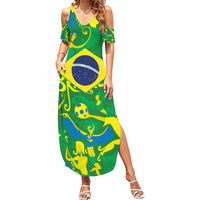Brazil Ordem e Progresso Family Matching Summer Maxi Dress and Hawaiian Shirt Native Brasil Mixed Together