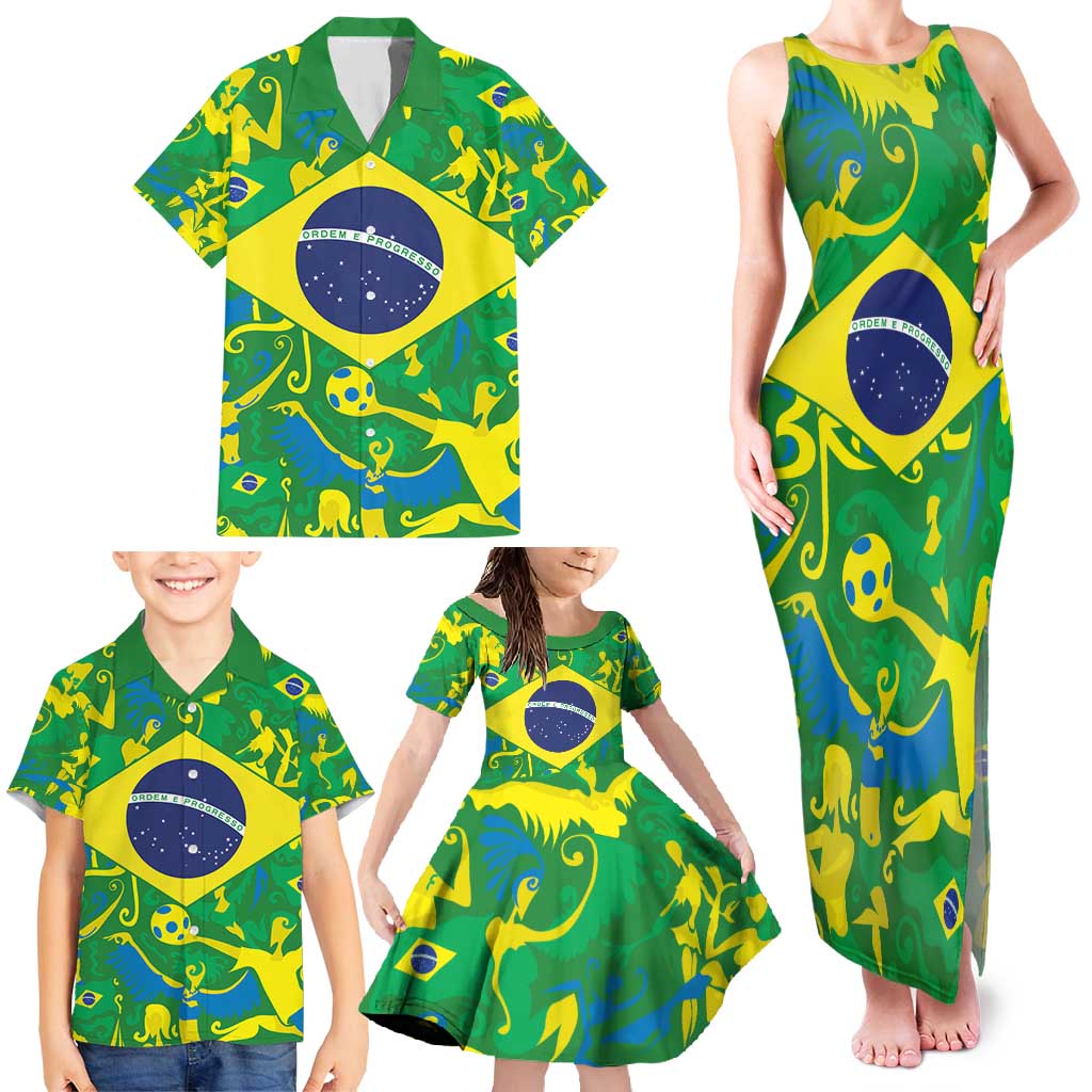 Brazil Ordem e Progresso Family Matching Tank Maxi Dress and Hawaiian Shirt Native Brasil Mixed Together
