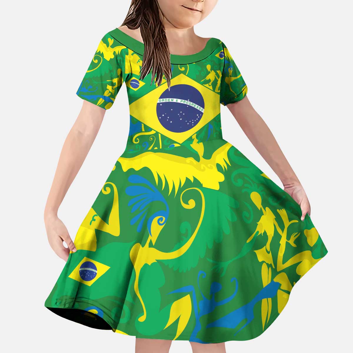 Brazil Ordem e Progresso Kid Short Sleeve Dress Native Brasil Mixed Together
