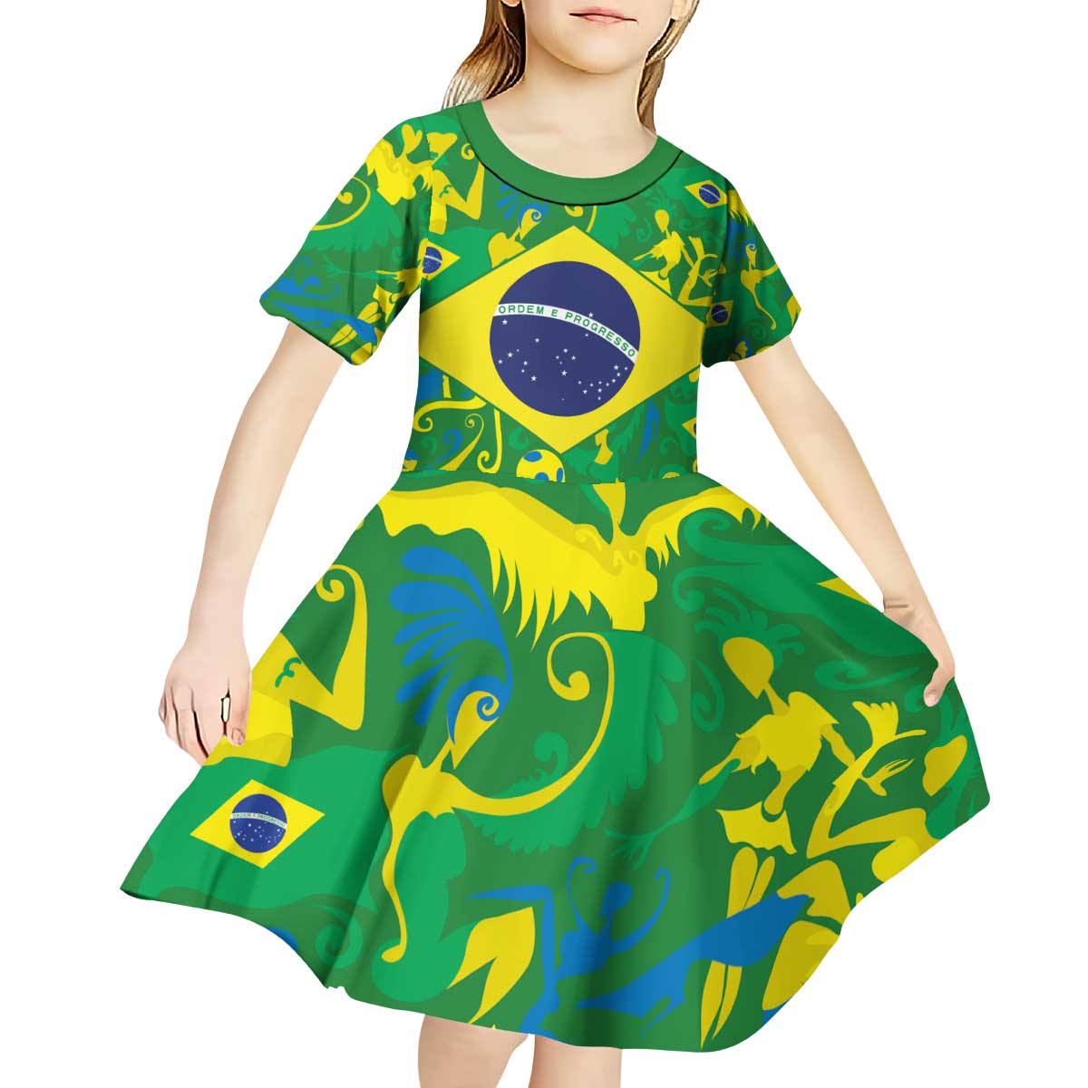 Brazil Ordem e Progresso Kid Short Sleeve Dress Native Brasil Mixed Together