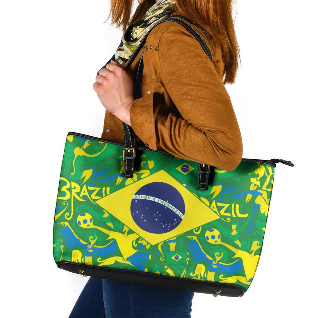 Brazil Ordem e Progresso Leather Tote Bag Native Brasil Mixed Together