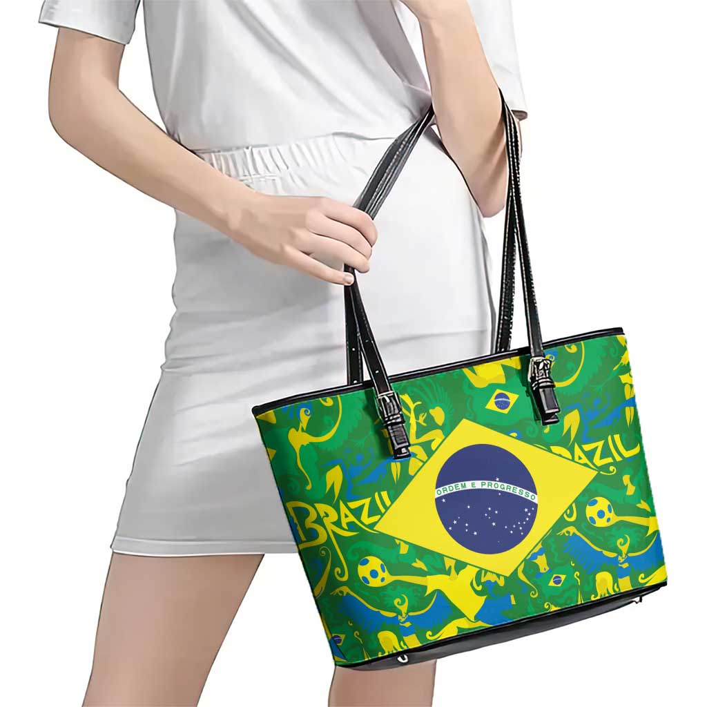 Brazil Ordem e Progresso Leather Tote Bag Native Brasil Mixed Together