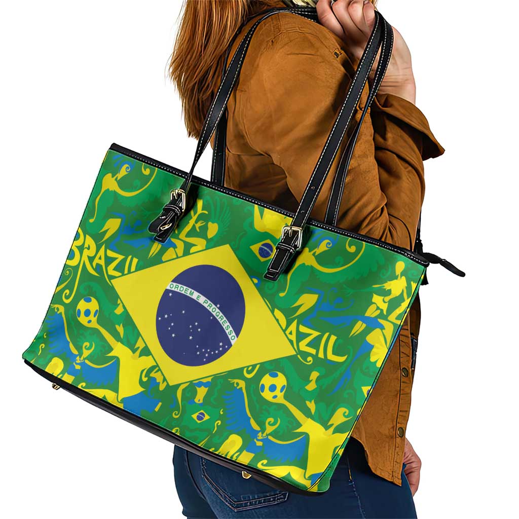 Brazil Ordem e Progresso Leather Tote Bag Native Brasil Mixed Together